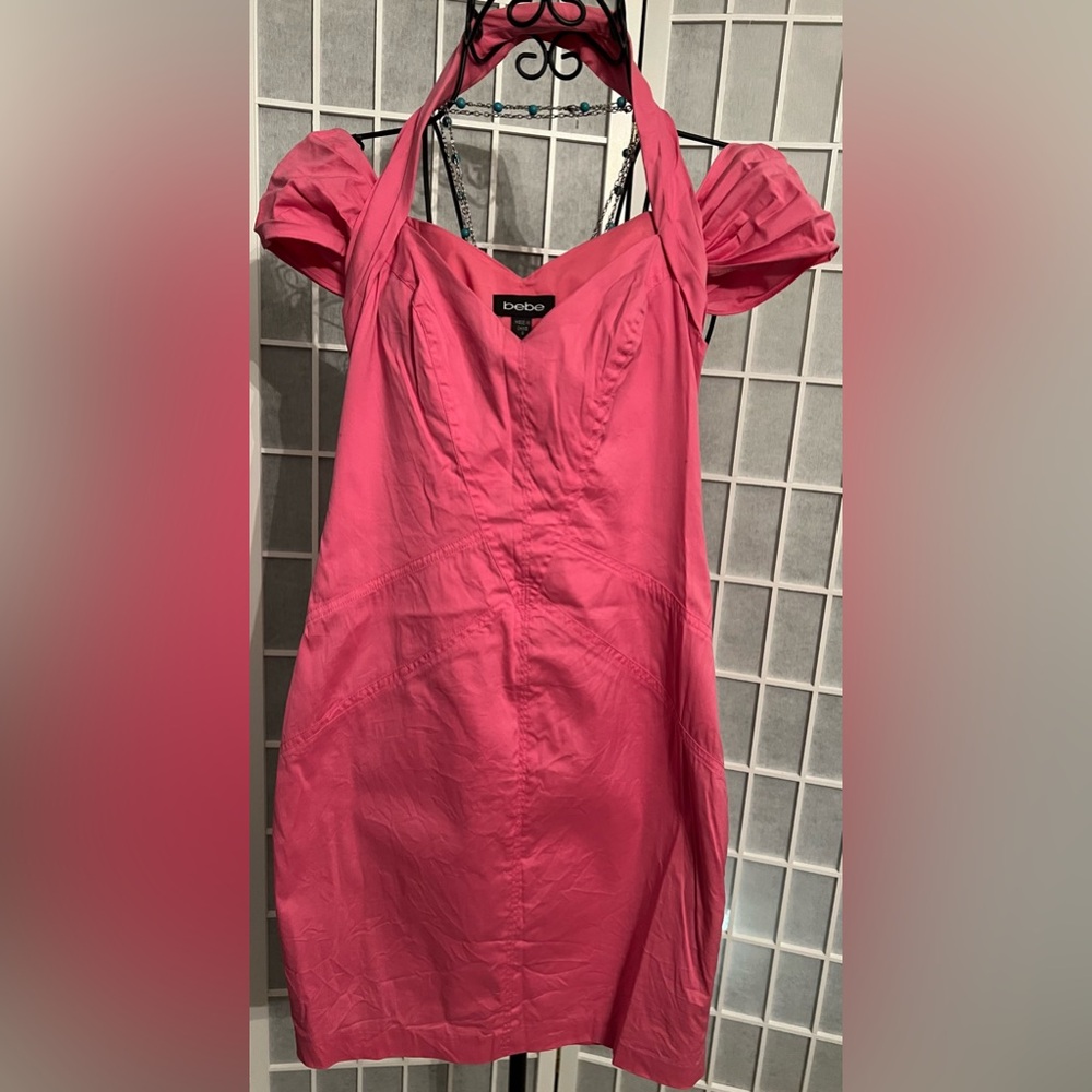 BEBE Kara Halter Scarf Neck Dress Cotton Candy Size Small NWT